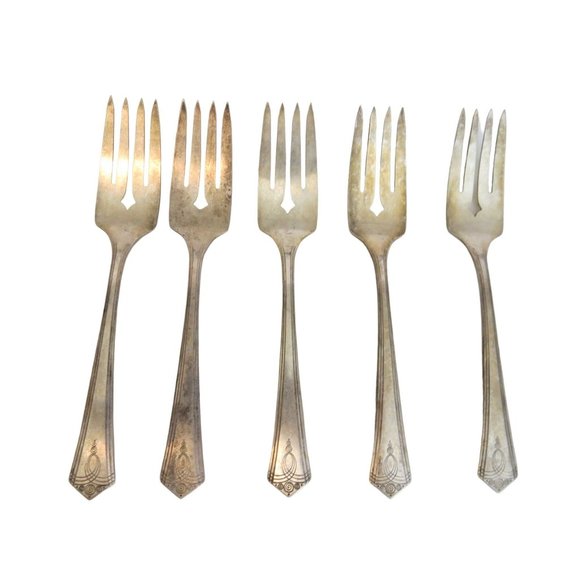 Oneida Dining 5 Salad Forks Aurora Silverplate93 Oneida Silver